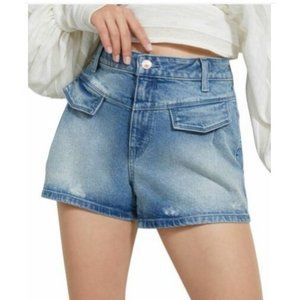 Guess Womens Shorts Washed Blue USA 31 Denim High-Waist Pleated Front
